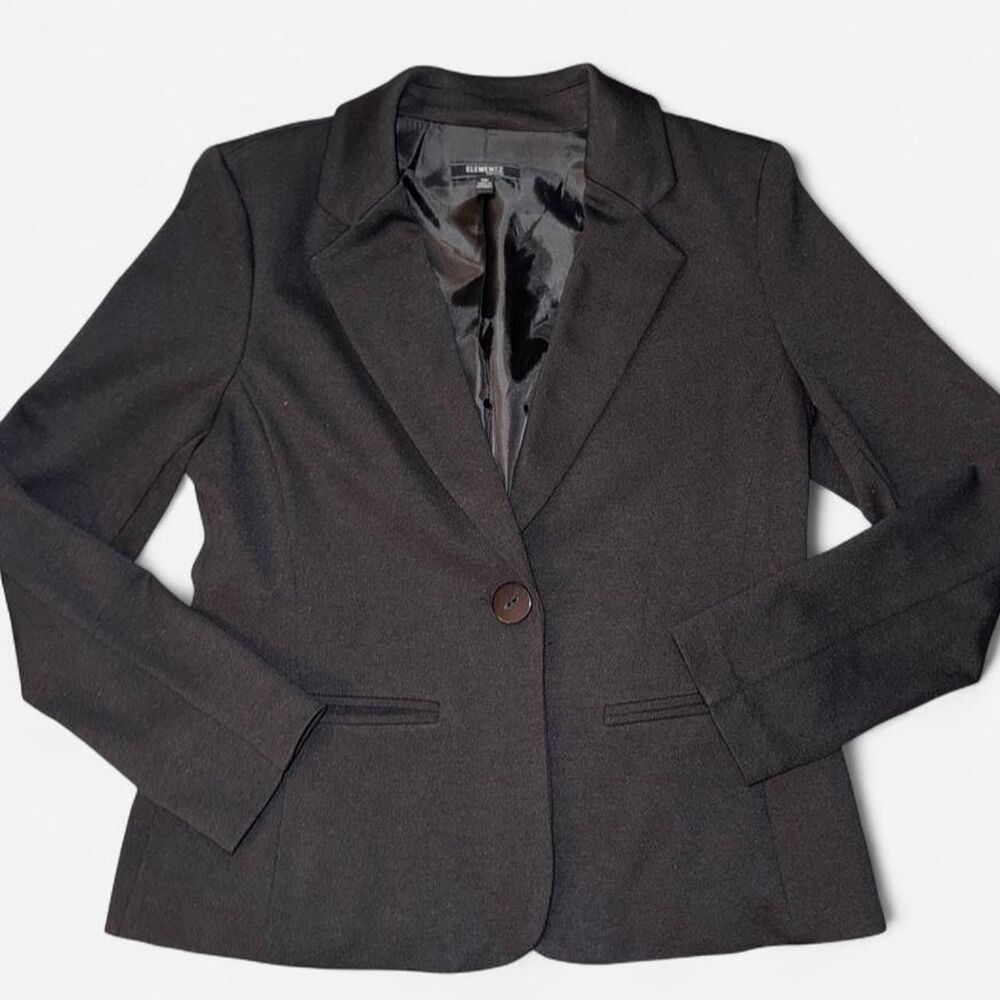 Black Fitted Blazer with Button Closure, Medium Petite